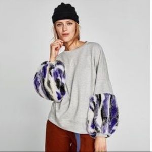 Zara Fur Sleeve Dolman style Sweatshirt